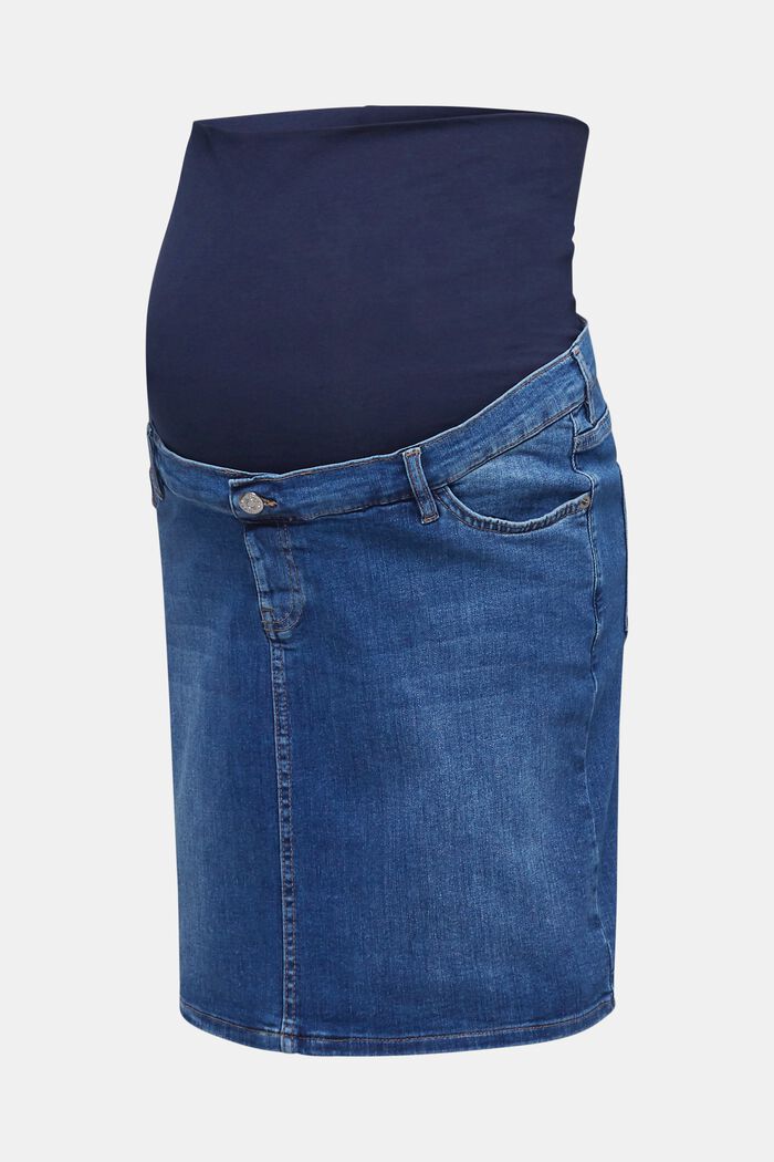 Strečová džínová sukně, pás přes bříško, BLUE MEDIUM WASHED, overview