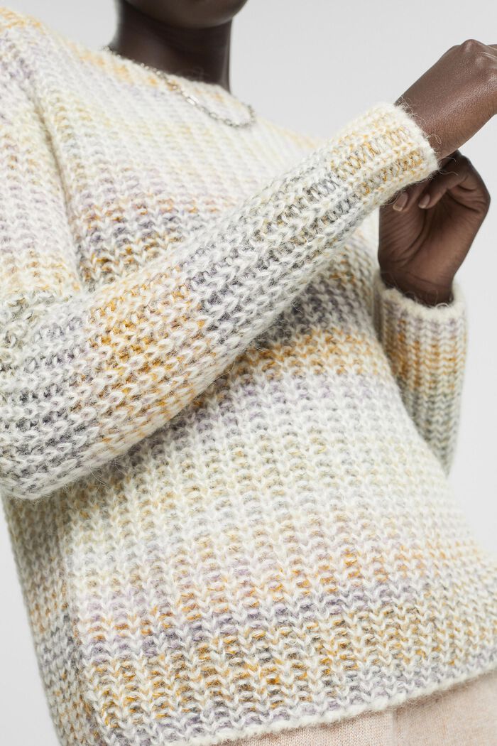 Barevný pletený pulovr s alpakou, OFF WHITE, detail image number 4