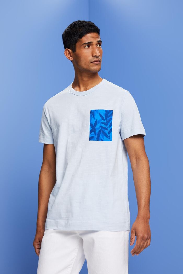 Žerzejové tričko s potiskem na hrudi, 100% bavlna, PASTEL BLUE, detail image number 0