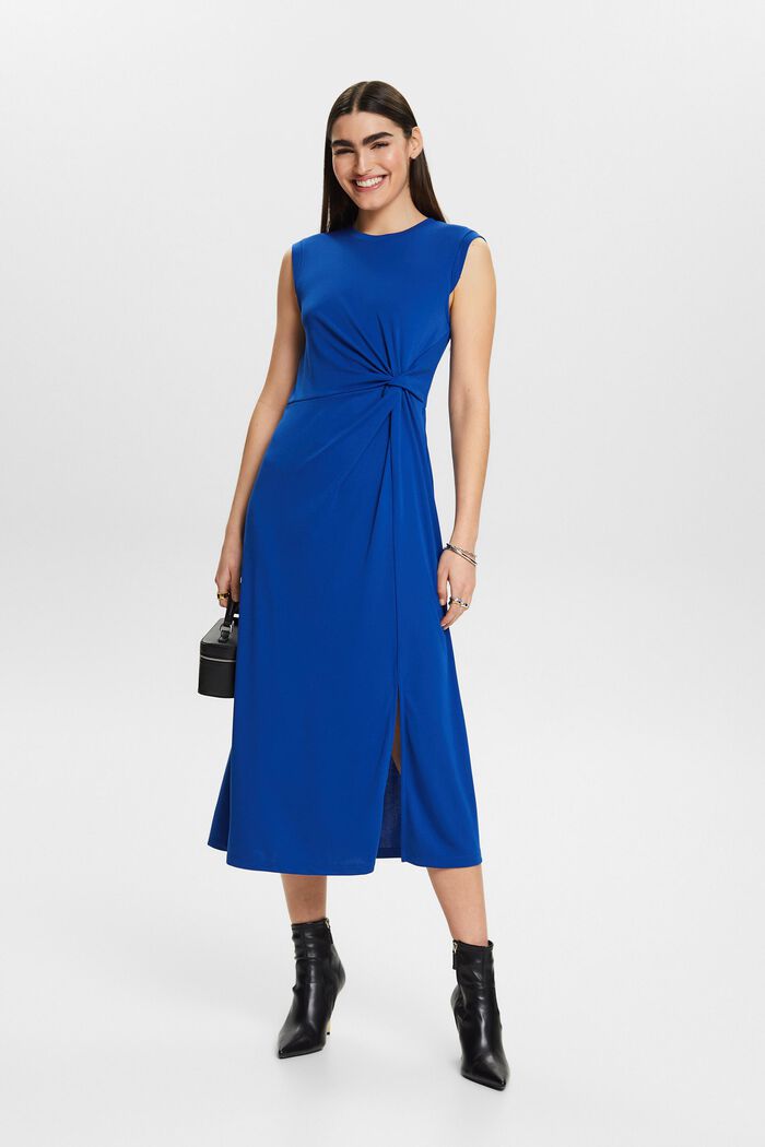 Krepové midi šaty s uzlem, BRIGHT BLUE, detail image number 1