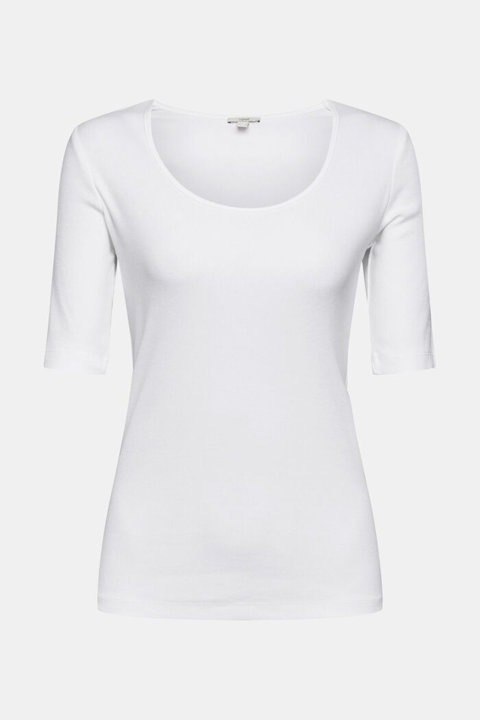 Jemně žebrované tričko ze směsi s bio bavlnou, WHITE, detail image number 5