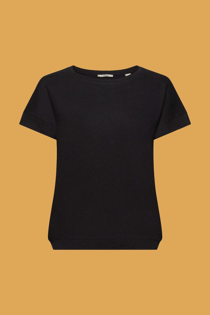 Tričko ze směsi bavlny a lnu, BLACK, detail image number 6