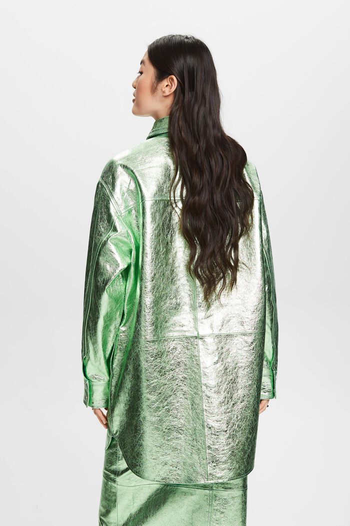 Metalická kožená bunda s povrchovou úpravou, LIGHT AQUA GREEN, detail image number 2