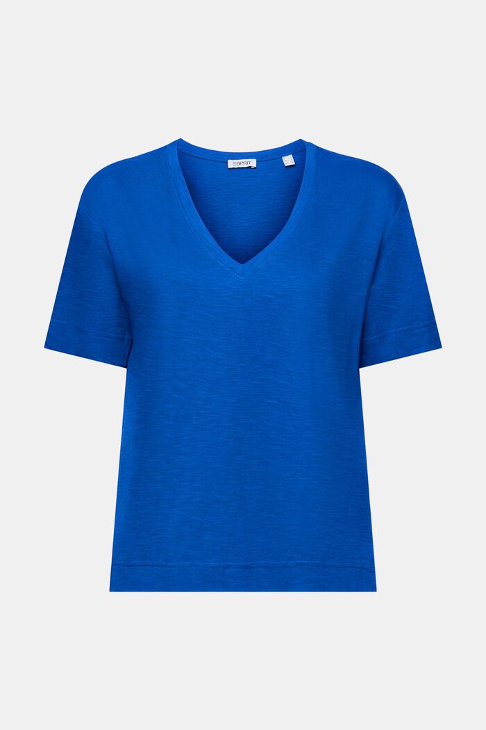 Tričko z materiálu slub, se špičatým výstřihem, BRIGHT BLUE, detail image number 5