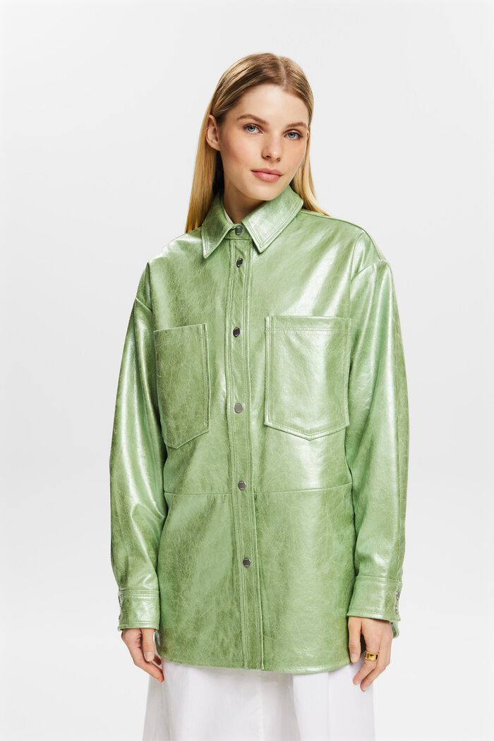 Košilová bunda s metalickou povrchovou úpravou, LIGHT AQUA GREEN, detail image number 0