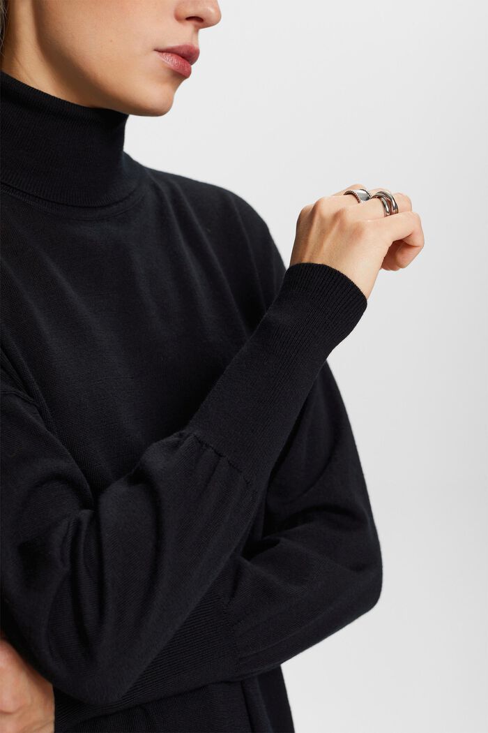 Oversize pulovr s rolákem, z vlny, BLACK, detail image number 1