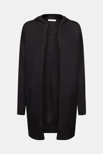 Pletený kardigan s kapucí, z čisté bavlny, BLACK, overview