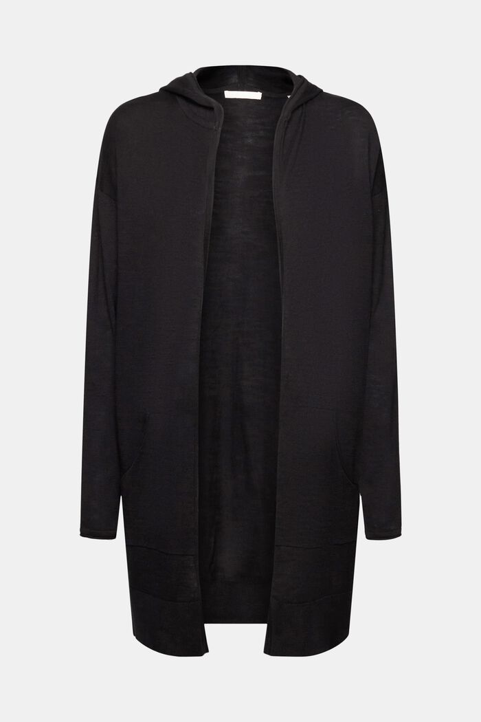Pletený kardigan s kapucí, z čisté bavlny, BLACK, detail image number 5