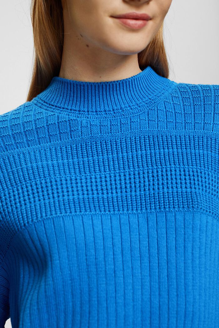 Pletený pulovr s různými vzory, BLUE, detail image number 2