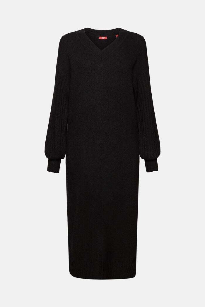 Midi šaty z žebrované směsi s vlnou, BLACK, detail image number 6