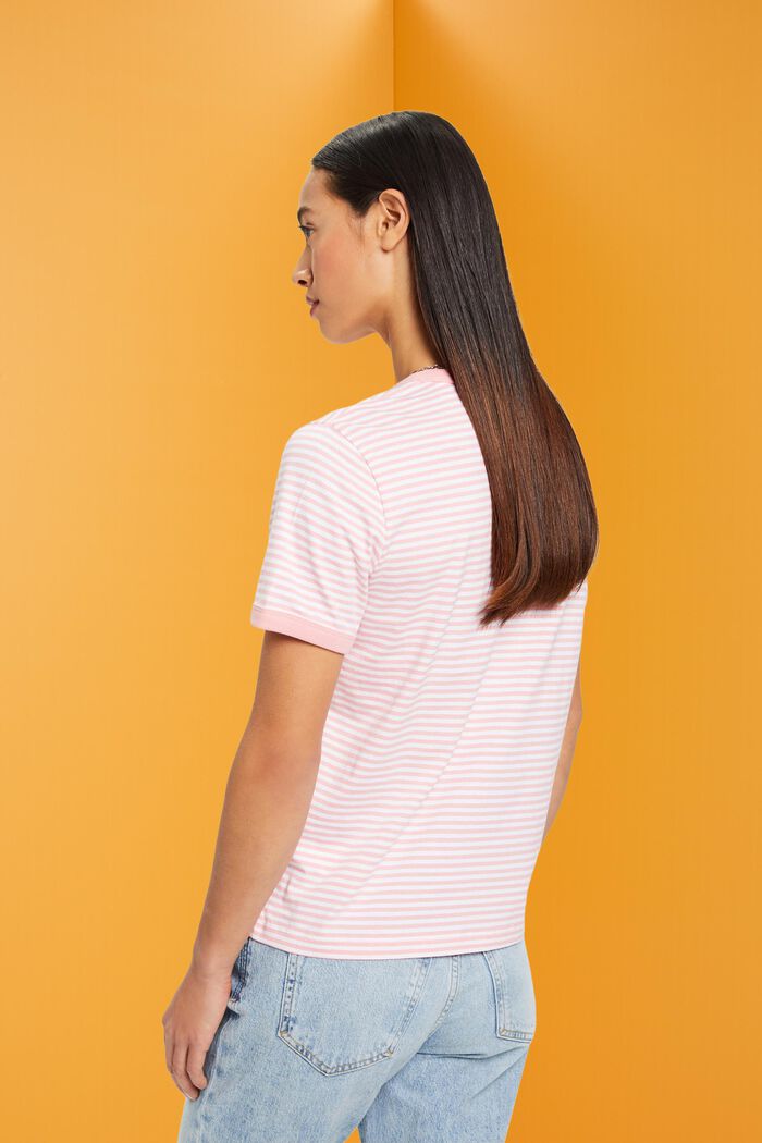 Proužkované bavlněné tričko s vyšitým motivem, PINK, detail image number 3