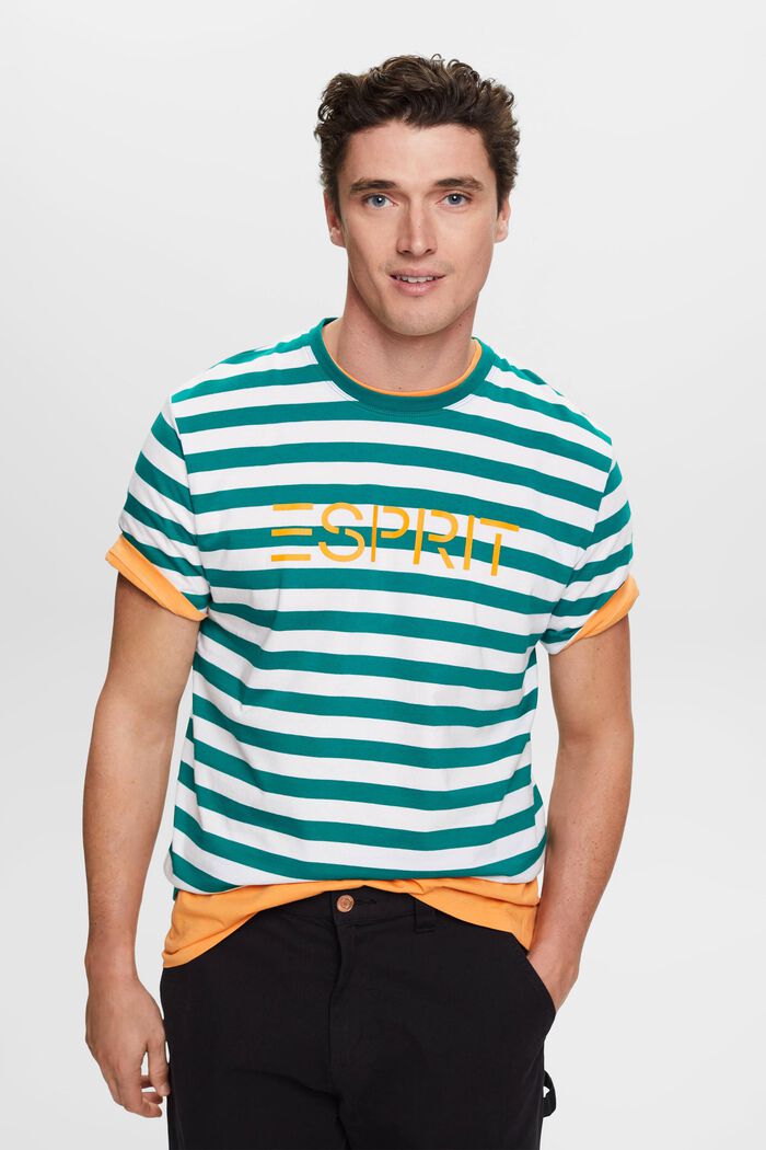 Pruhované bavlněné tričko, EMERALD GREEN, detail image number 0