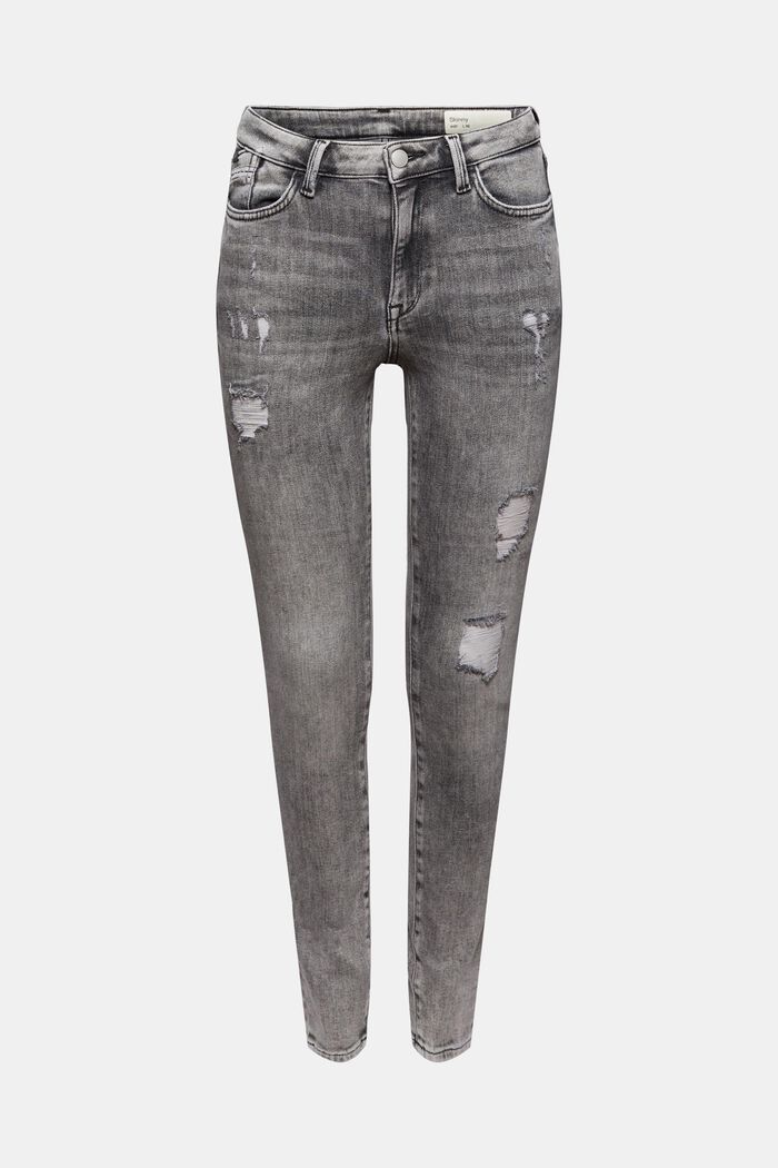 Zkrácené, obnošené strečové džíny, bio bavlna, GREY MEDIUM WASHED, detail image number 7