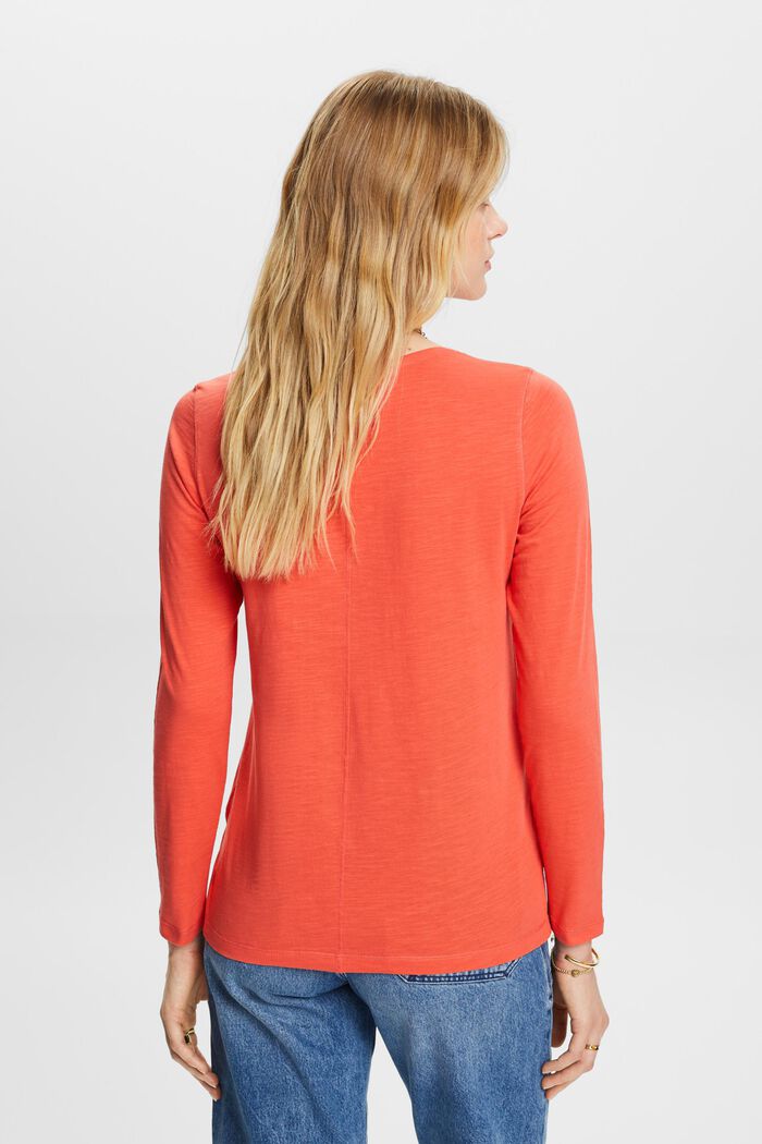 Žerzejové tričko s dlouhým rukávem, 100 % bavlna, CORAL RED, detail image number 3