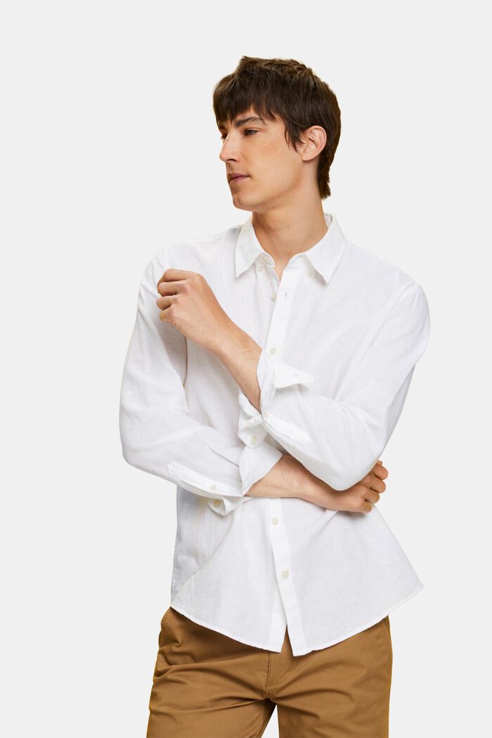 Propínací košile ze směsi bavlny a lnu, WHITE, detail image number 4
