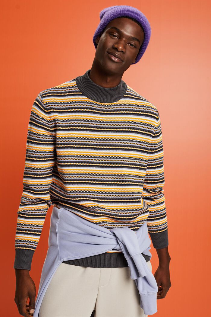 Bavlněný žakárový pulovr s krátkým rolákem, DARK GREY, detail image number 0