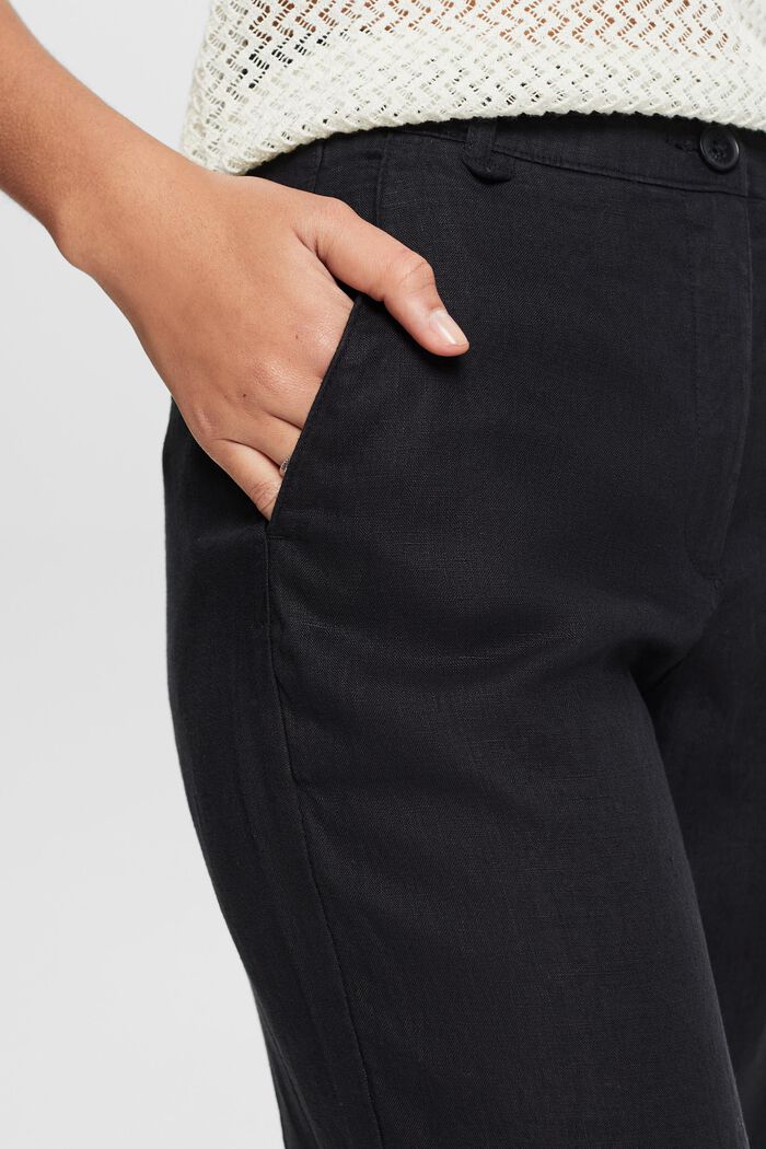 Lněné kalhoty se širokými nohavicemi a opaskem, BLACK, detail image number 4