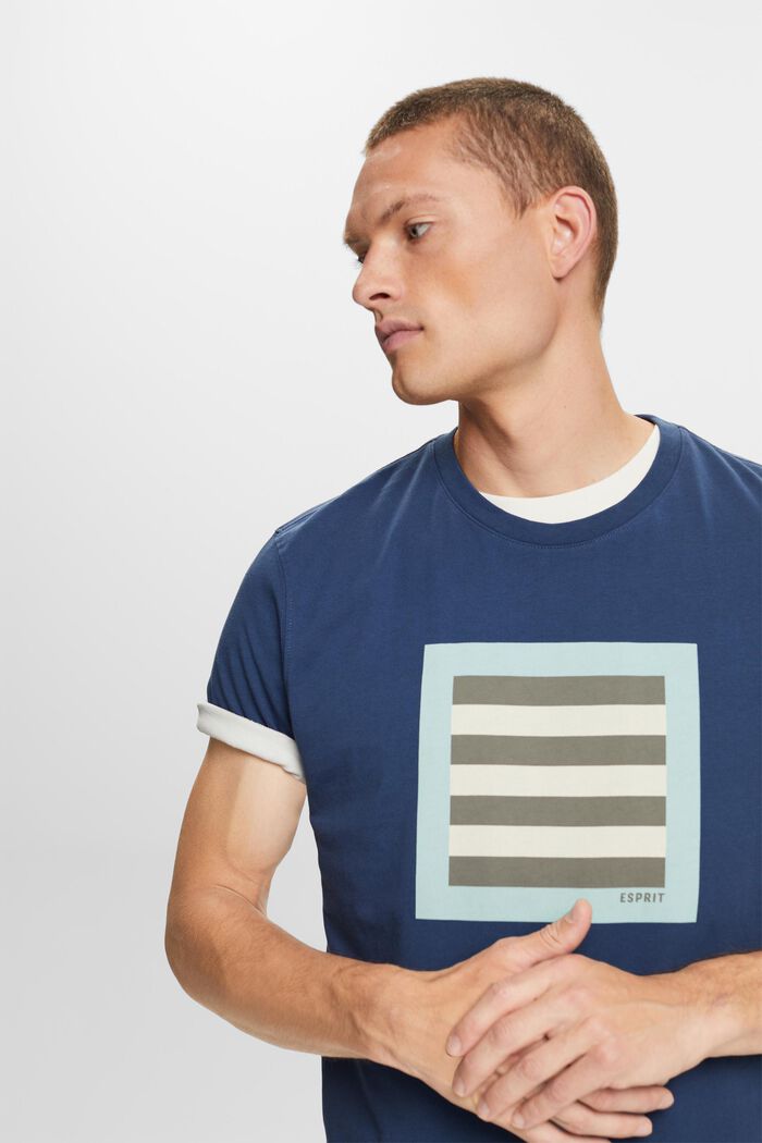 Tričko z bavlněného žerzeje, s grafickým designem, GREY BLUE, detail image number 4