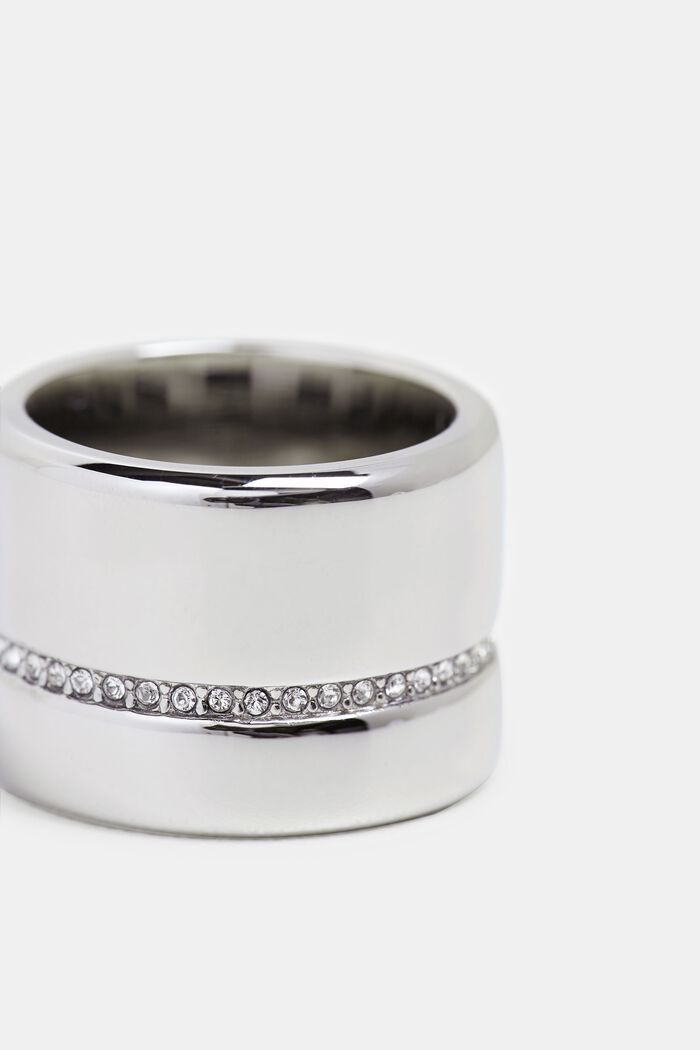 Výrazný prsten s řadou zirkonů, nerezová ocel, SILVER, detail image number 1