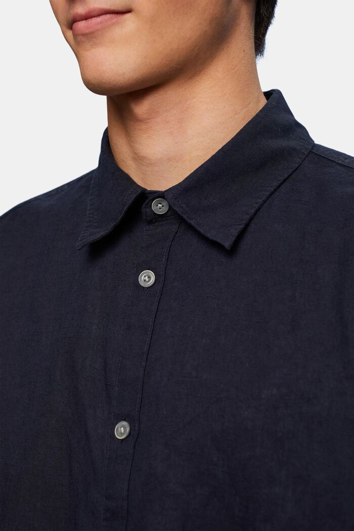 Košile, krátký rukáv, směs s bavlnou a lnem, NAVY, detail image number 3