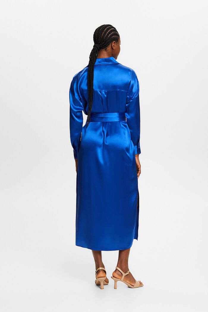 Hedvábné saténové midi šaty s opaskem, BRIGHT BLUE, detail image number 2