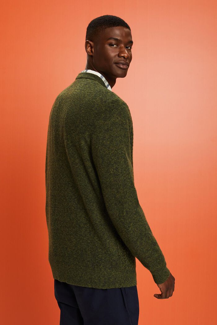 Melírovaný copánkový pulovr s kulatým výstřihem, OLIVE, detail image number 3
