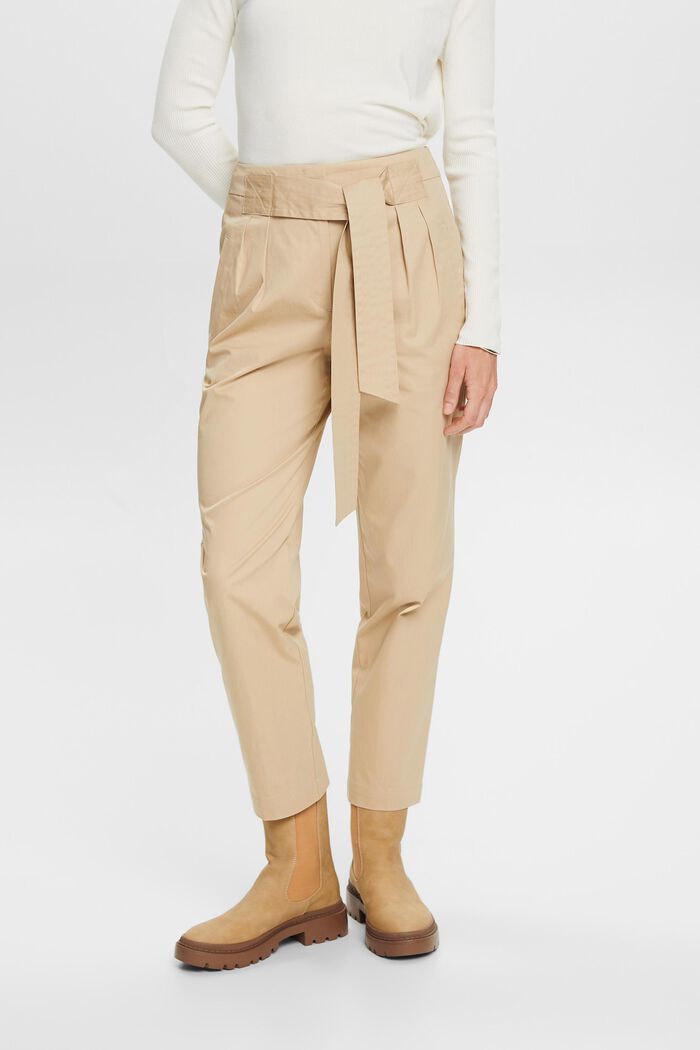 Kalhoty chino s přišitou vázačkou, 100% bavlna, SAND, detail image number 0