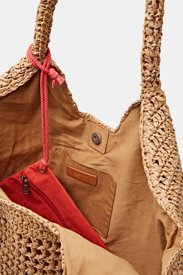 Kabelka tote bag, ze tkané slámy, CAMEL, detail image number 3