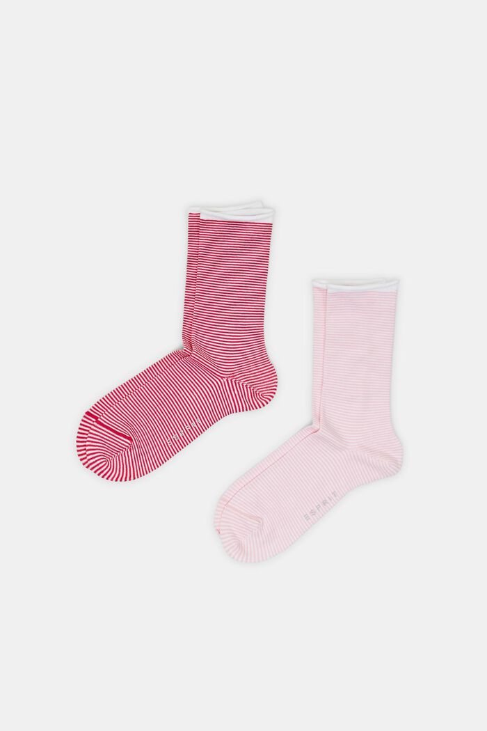Pruhované ponožky se srolovaným lemem, bio bavlna, RED/ROSE, detail image number 0