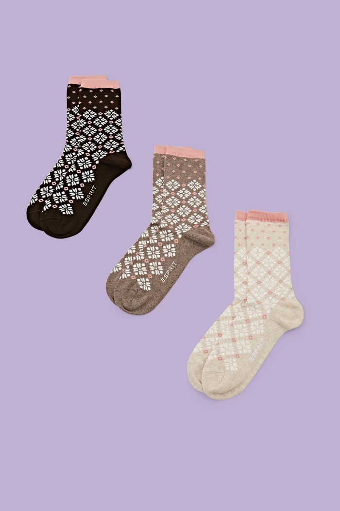 Balení 3 párů robustních norských pletených ponožek, BROWN/BEIGE, detail image number 0
