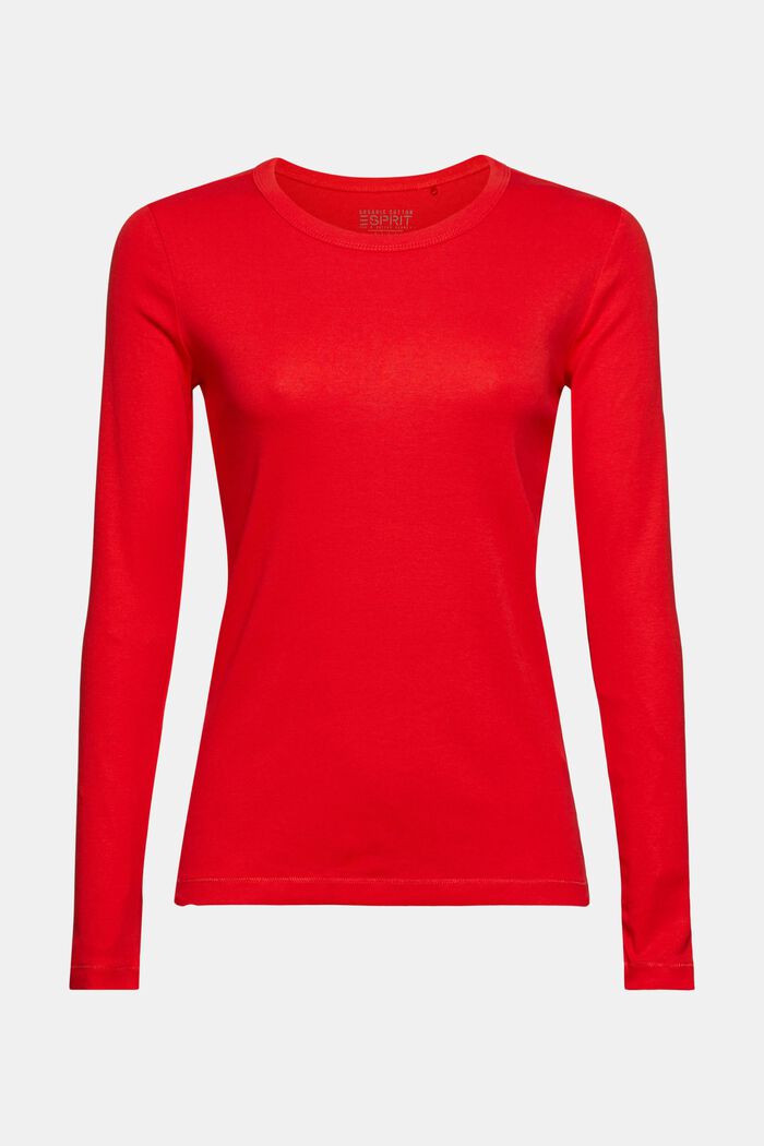 Tričko s dlouhým rukávem s kulatým výstřihem, ze 100% bio bavlny, ORANGE RED, overview