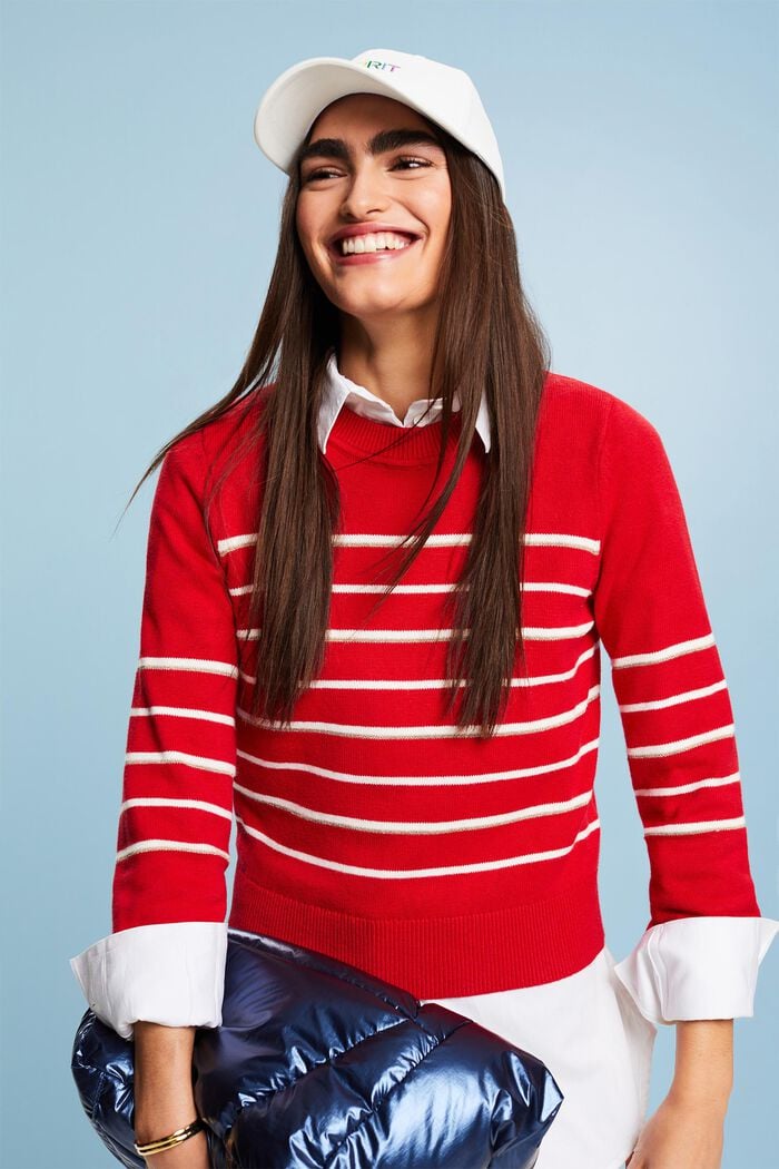 Pruhovaný pletený pulovr s kašmírem, RED, detail image number 4