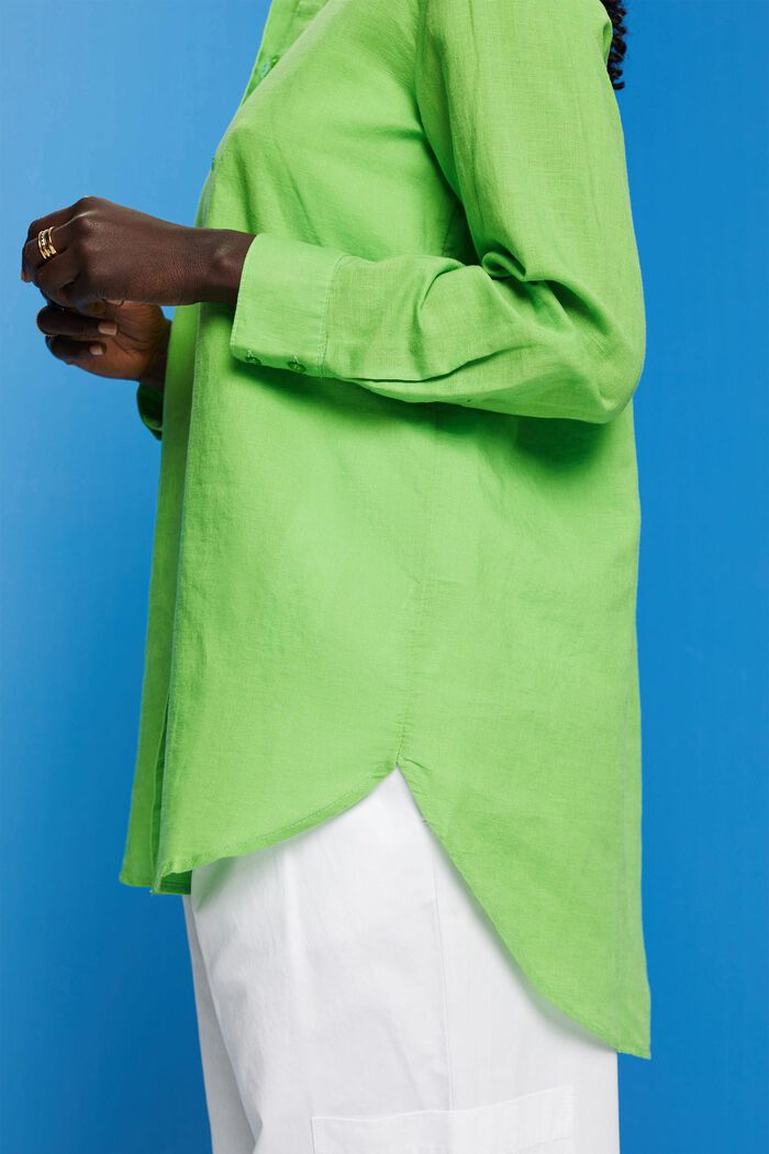Tričko ze směsi lnu s bavlnou, GREEN, detail image number 4