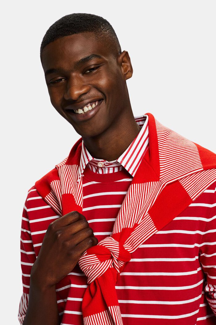 Pruhované tričko z bavlněného žerzeje, DARK RED, detail image number 4