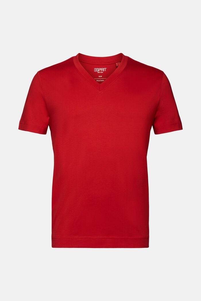 Žerzejové tričko se špičatým výstřihem, 100% bavlna, DARK RED, detail image number 6