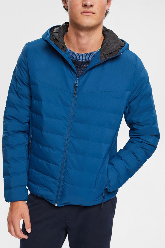 Prošívaná bunda s kapucí, PETROL BLUE, detail image number 0