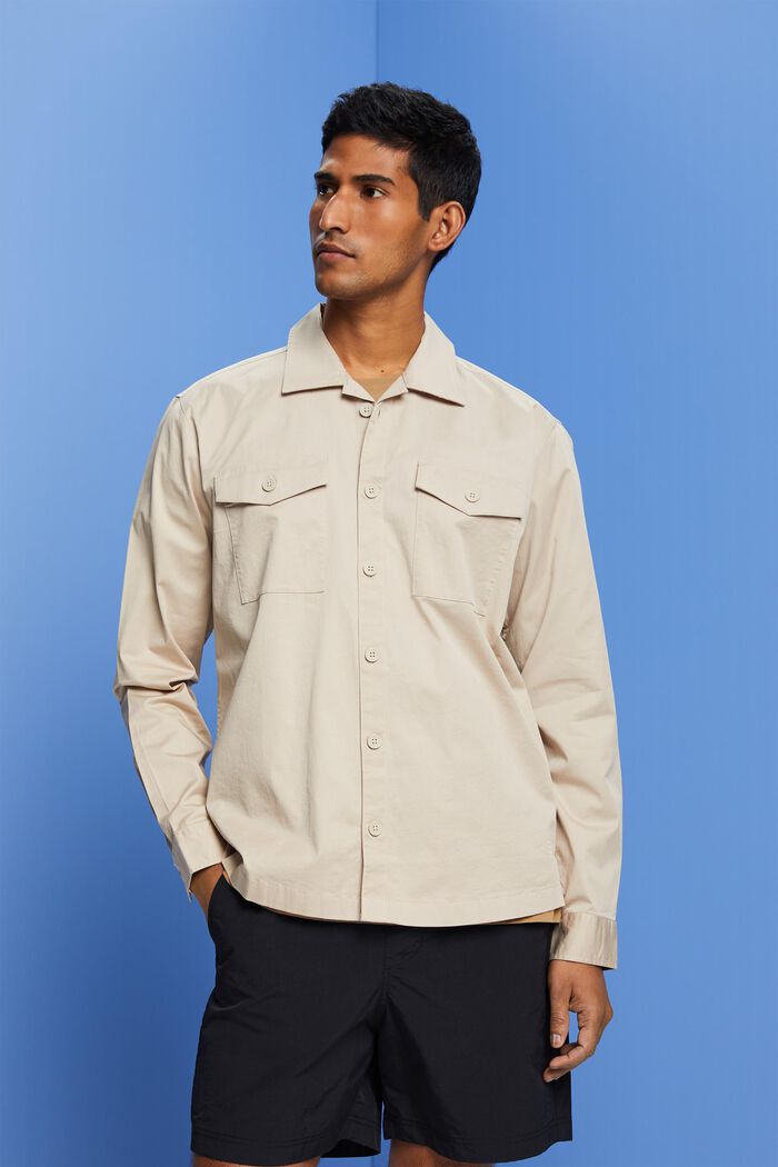 Bavlněná košile s dvěma náprsními kapsami, LIGHT TAUPE, detail image number 0