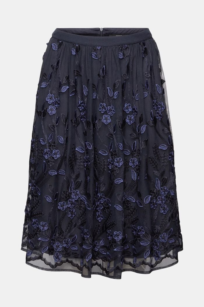 Krajková midi sukně s květinovou výšivkou, NAVY, detail image number 5