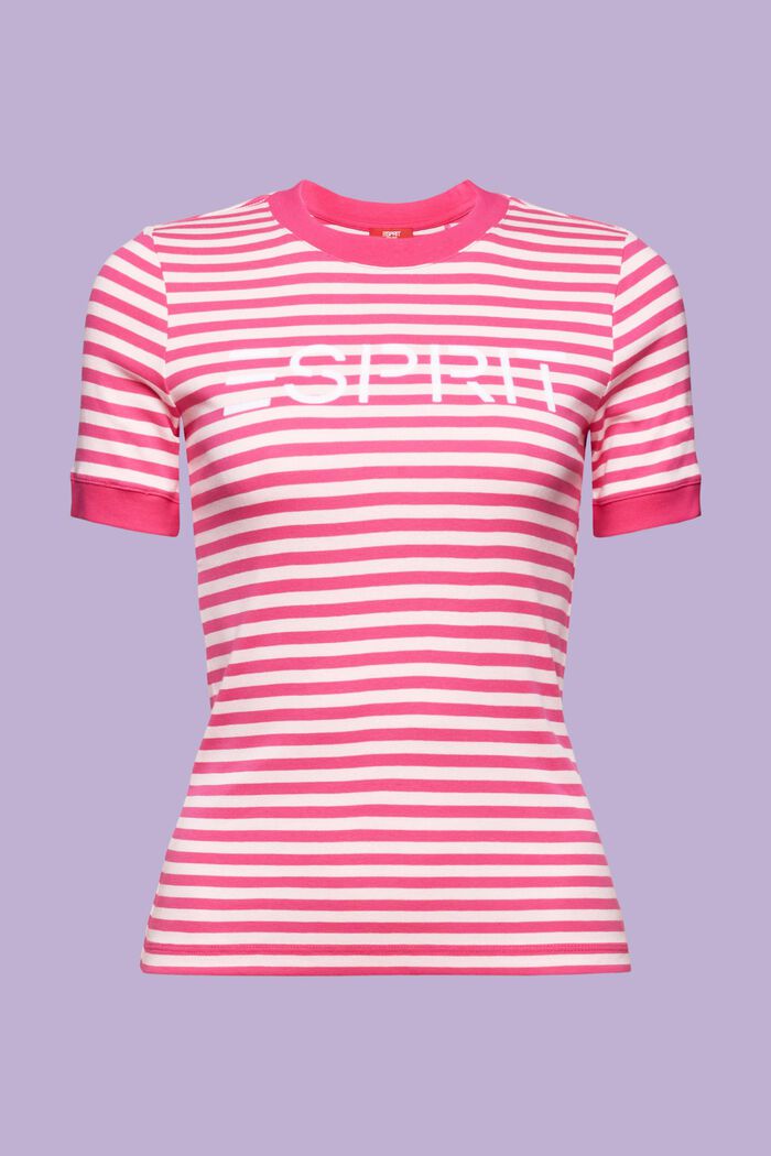 Proužkované bavlněné tričko s potiskem loga, PINK FUCHSIA, detail image number 6