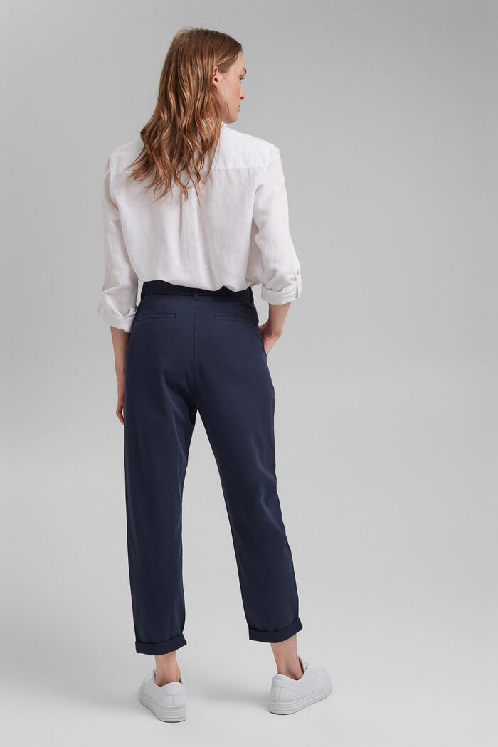 Kalhoty chino kalhoty s vysokým pasem, 100% pima bavlna, NAVY, detail image number 3