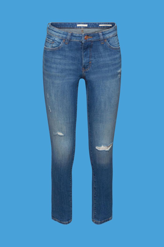Zkrácené úzké skinny džíny, obnošený vzhled, BLUE MEDIUM WASHED, detail image number 6
