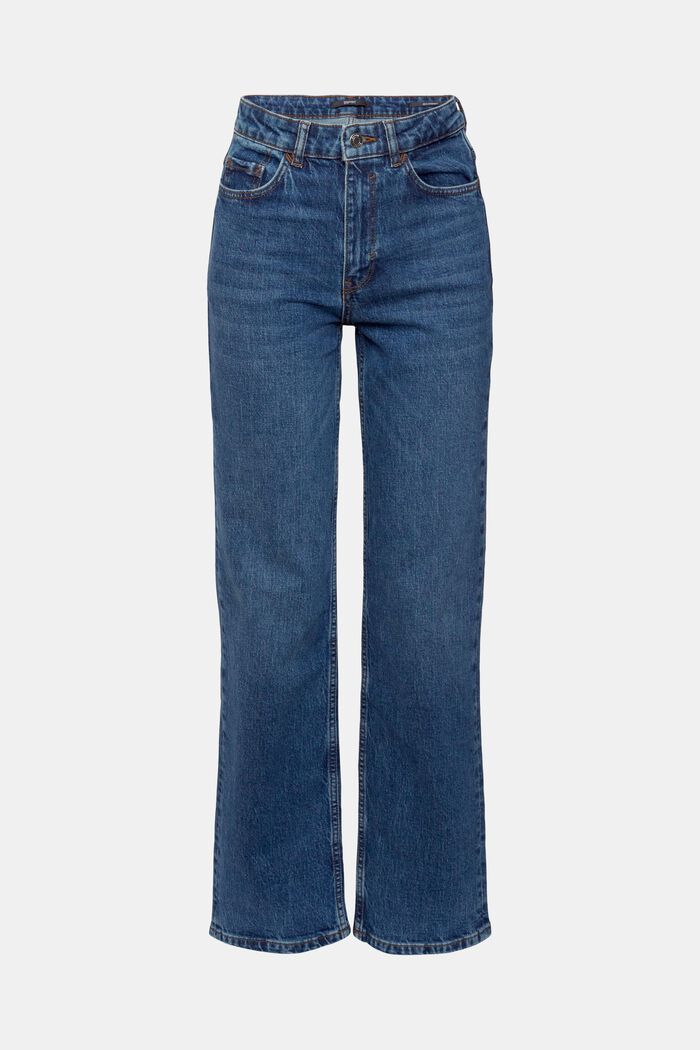 Strečové džíny s vysokým pasem, rovné nohavice, BLUE MEDIUM WASHED, detail image number 7