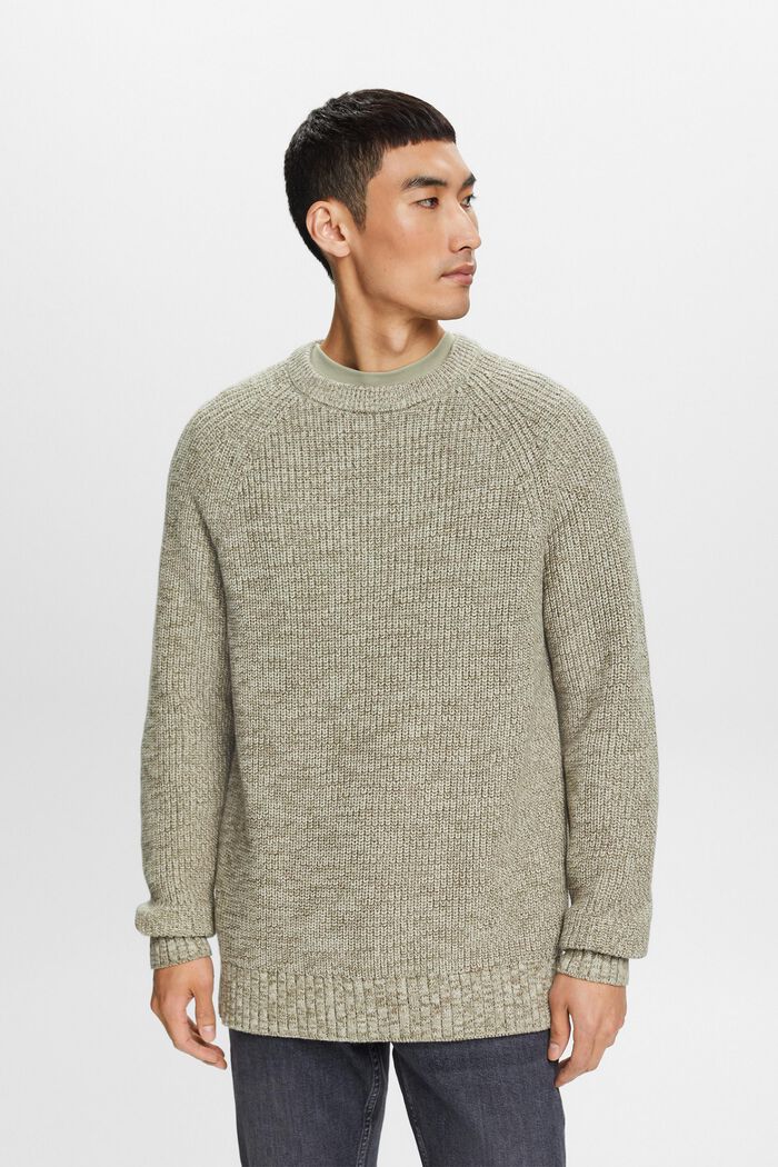 Bavlněný pulovr z žebrové pleteniny, DUSTY GREEN, detail image number 1