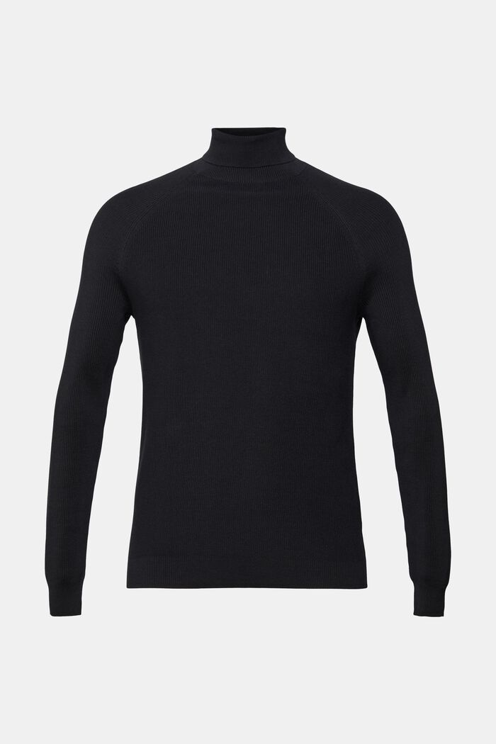 Žebrovaný svetr s vysokým přiléhavým límcem, BLACK, overview
