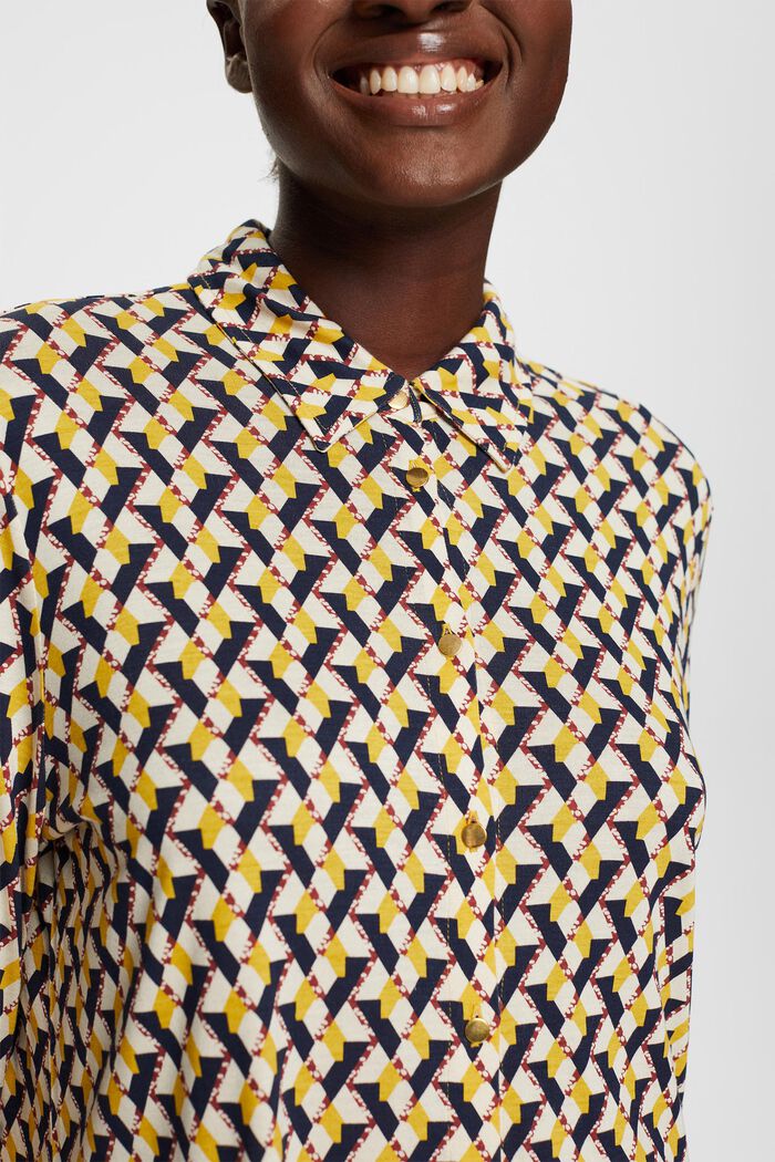 Vzorované tričko s dlouhým rukávem, LENZING™ ECOVERO™, DUSTY YELLOW, detail image number 0