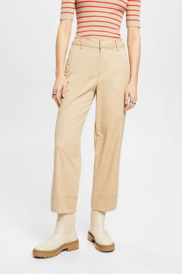Kalhoty chino, vysoký pas, rovné nohavice, SAND, detail image number 0