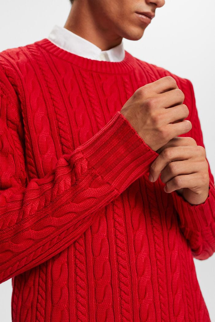 Bavlněný pulovr z copánkové pleteniny, DARK RED, detail image number 1