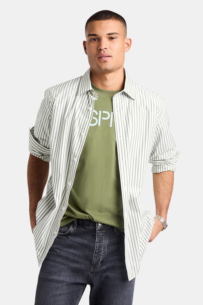 Pruhovaná košile z bavlněného popelínu, LIGHT KHAKI, detail image number 0