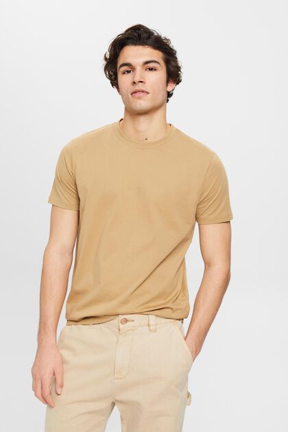 Tričko s kulatým výstřihem, čistá bavlna, BEIGE, overview