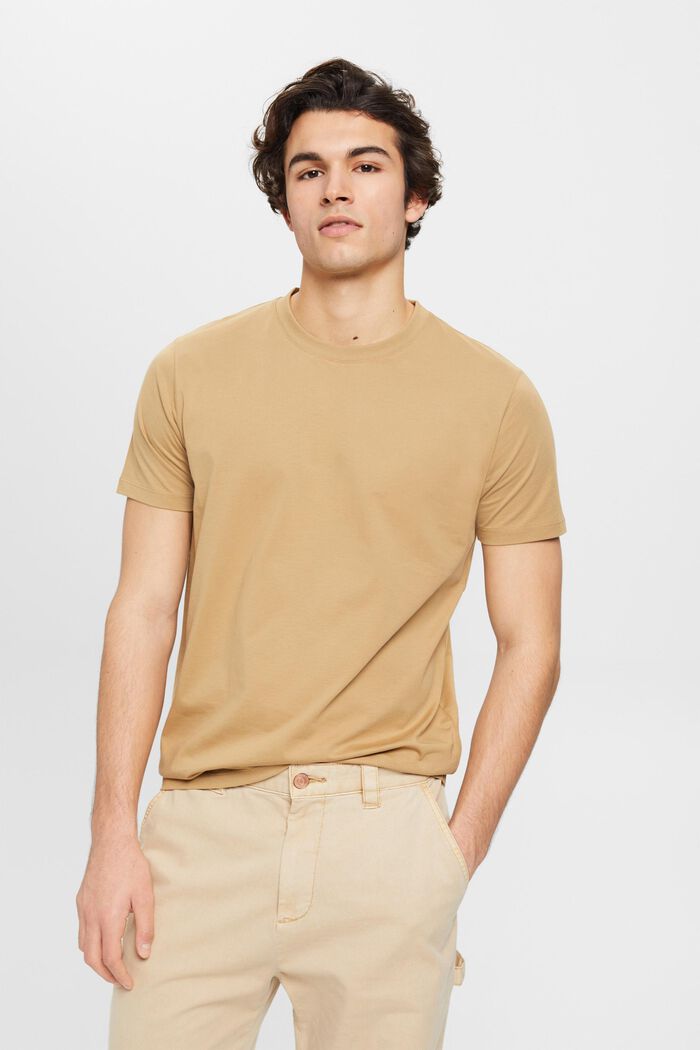 Tričko s kulatým výstřihem, čistá bavlna, BEIGE, detail image number 0